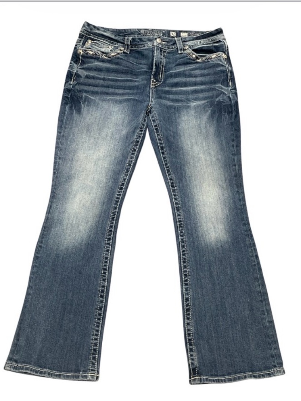 Miss Me Mid-Rise Easy Boot Embroidered Studded Jeans Size 32